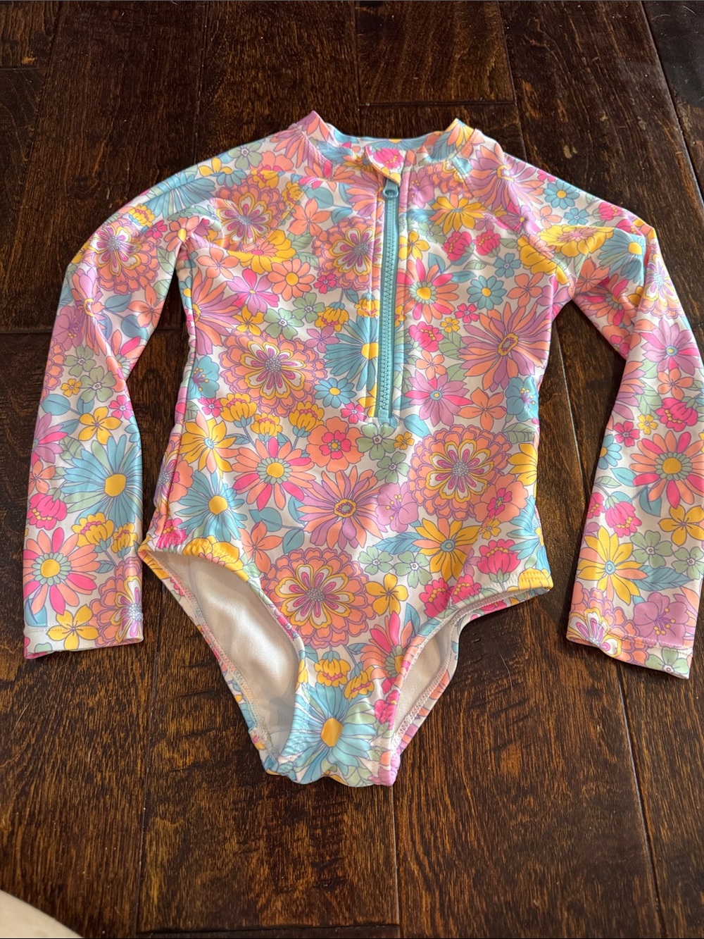 wonder nation Long-Sleeve Floral One-Piece Swimsuit - Pink/Yellow/Blue